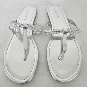 Talbots Cece Metallic Silver Braided Sandals Faux Leather Straps, size 10M